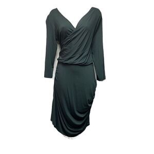 Long Sleeve Bodycon Dress Ruched Side. Dark Teal/Green